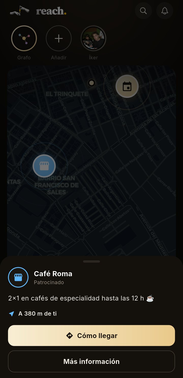 Un momento patrocinado abierto en el mapa de reach